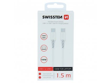 SWISSTEN Datový kabel TPE USB-C/USB-C POWER DELIVERY 5A (100W) 1,5m bílý